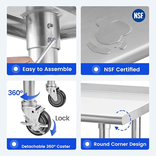 Hally Stainless Steel Table for Prep & Work 24 x 48 Inches - Image 5