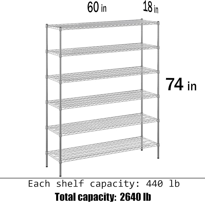 18" Deep x 60" Wide x 74" Height Wire Shelving Kit | 6-Tier | NSF Commercial - Image 3