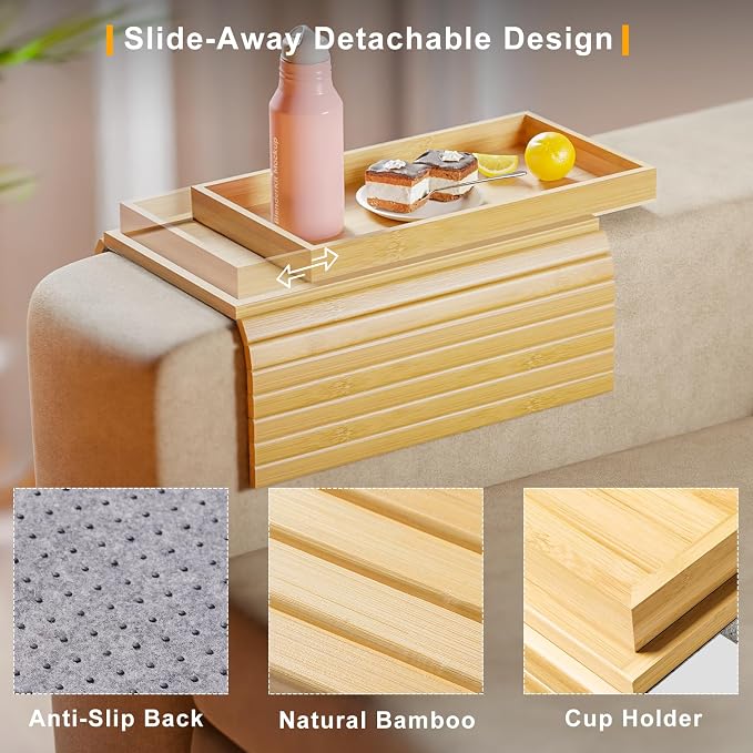Bamboo Sofa Arm Rest Tray Table - Image 3
