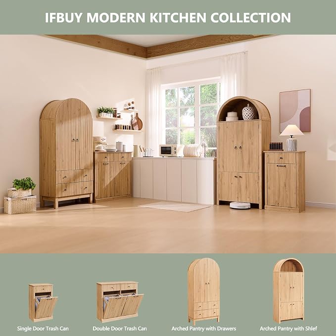 Modern Double Tilt-Out Laundry Hamper Cabinet, 20 Gallon Fluted Trash Can - Image 7