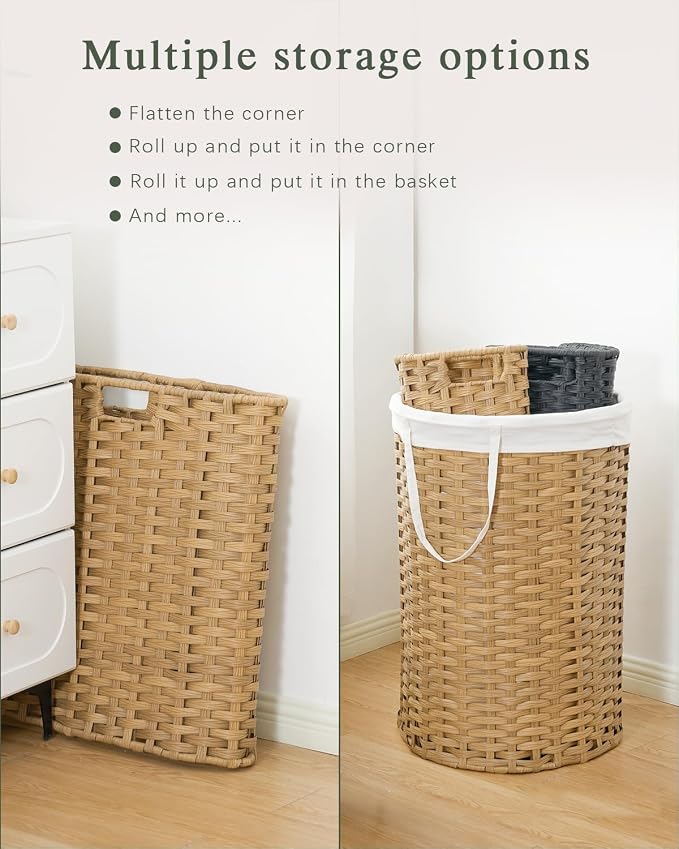 Laundry Hamper Laundry Basket Round 19.0 Gal Handwoven Rattan Hamper, Large - Image 6