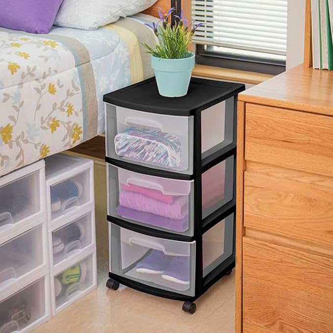 Sterilite 8 Pack Plastic Storage Organizer, 3 Drawer Rolling Bin Cart, Closet - Image 6