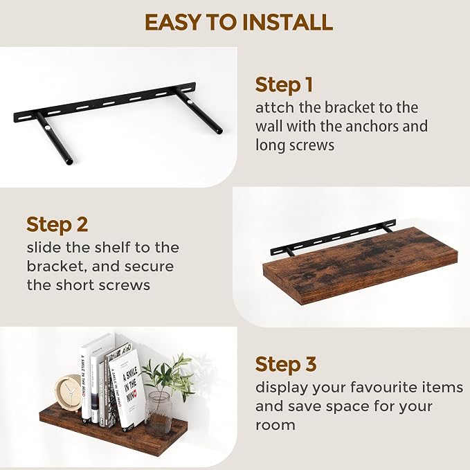 32 Inch Floating Shelves for Wall Set of 2, Rustic Wood Wall Mounted Floating - Image 7