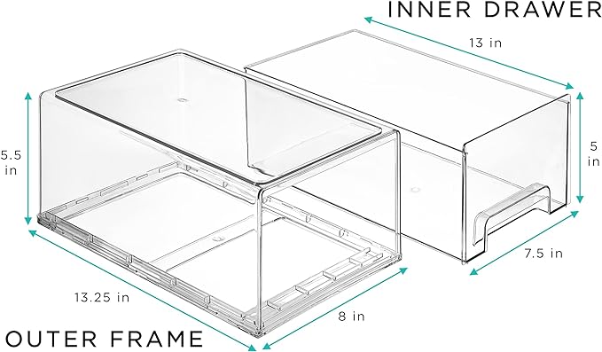 Sorbus Large Clear Stackable Storage Drawers – 6-Pack Plastic Organizer Bins - Image 3