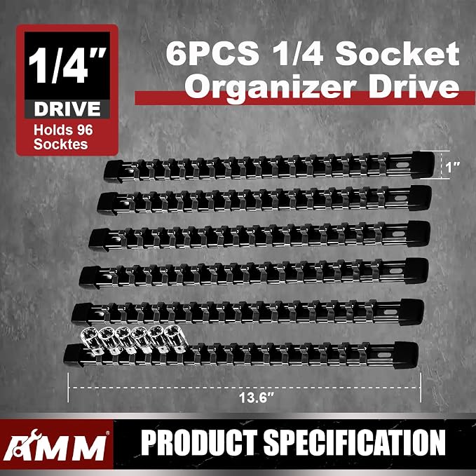 AMM 6-Piece Socket Organizer，1/4 inch Drive ABS Tools-Socket Holder，Heavy Duty - Image 2