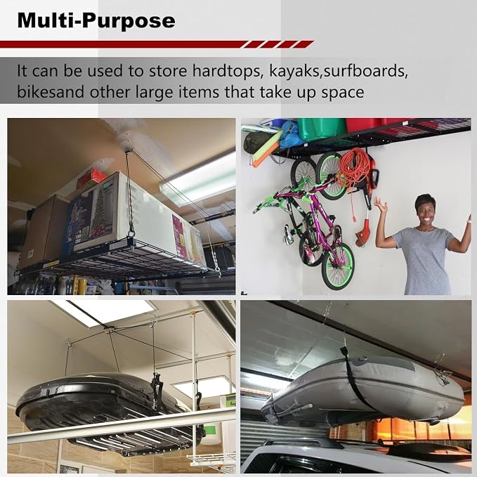 Overhead Garage Storage Lift Hoist, Heavy-Duty Ceiling Mounted Garage Storage - Image 7
