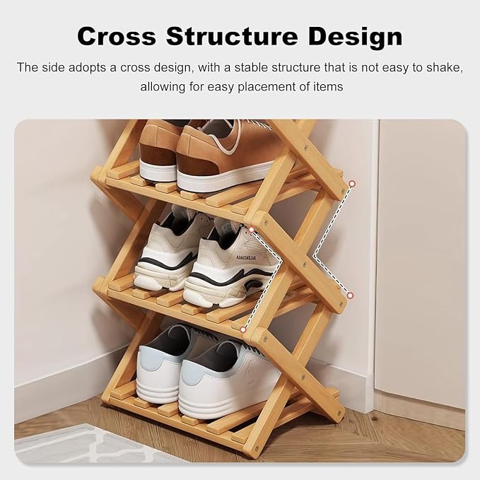 YYW Bamboo Shoe Rack for Entryway, Free Standing Shoe Racks Shelf Closet - Image 5