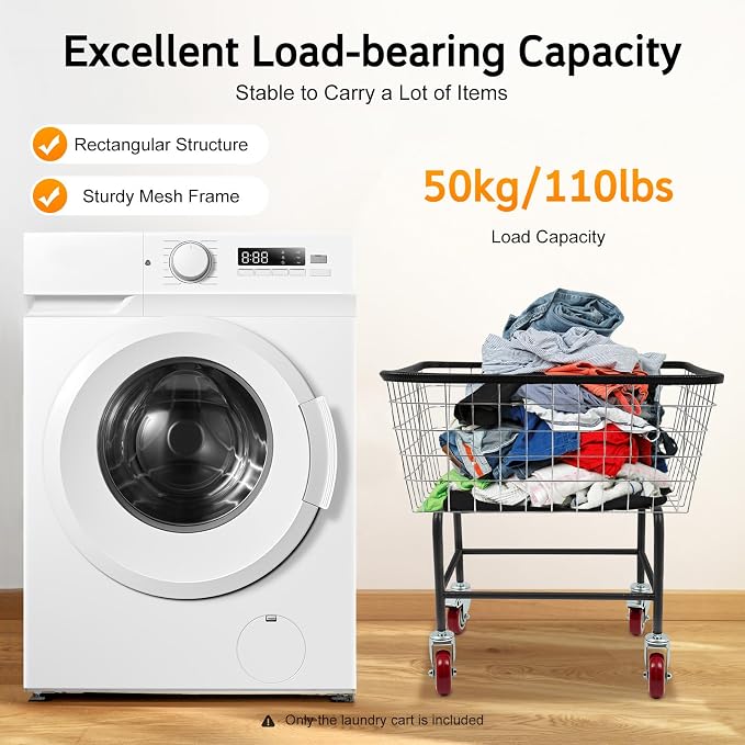 Steel Wire Laundry Cart, Wire Laundry Basket Cart - Image 4