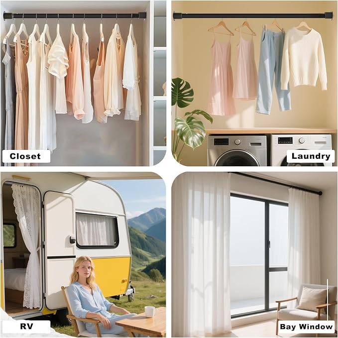 Closet Rods for Hanging Clothes, 16.5-90 Inch Adjustable Closet Hanging Rod - Image 6