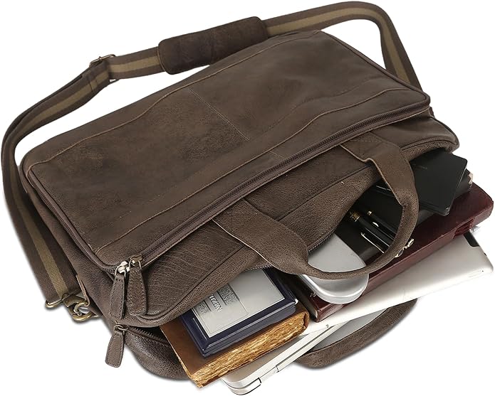 KomalC 16 Inch Leather briefcases Laptop Messenger Bags - Image 3