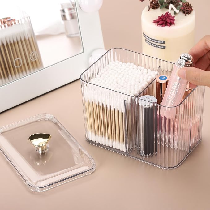 Tbestmax Qtip Holder Dispenser 3-Section Clear Bathroom Organizer Jar 3 Grids - Image 4
