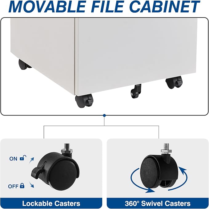 3 Drawer Mobile Metal File Cabinet, Pre-Built Office Storage File Cabinet - Image 5