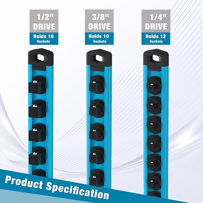 WORKPRO Magnetic Socket Organizer, 3/8-Inch Drive Aluminum Alloy Socket Rail - Image 8