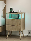 Nightstand with Charging Station and LED Lights, Modern Bedside Table with 2 by Leomonio