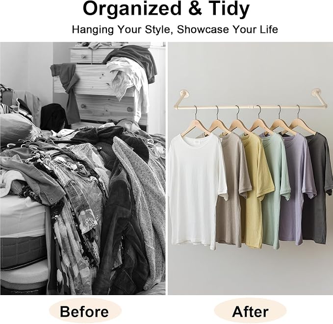 54" White Wall Mounted Clothes Rack, Industrial Pipe Iron Garment Bar, - Image 2
