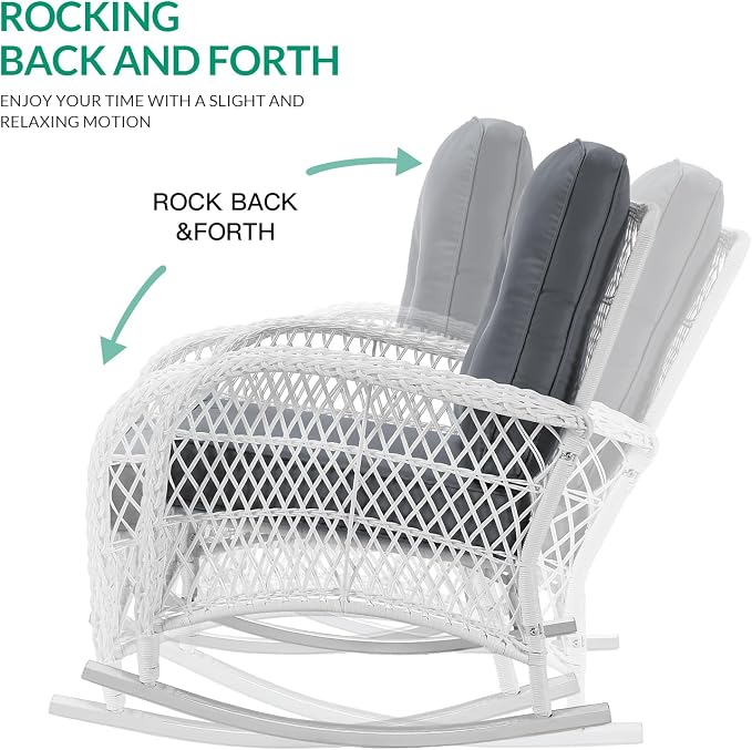 VIVIJASON 2 Piece Patio Wicker Rattan Rocker Chair, Outdoor Rattan Rocker Chair - Image 3