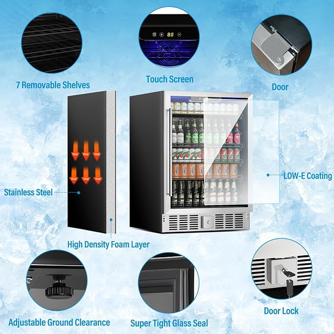 24 inch Beverage Refrigerator, Under Counter Small Refrigerator, 166 Can/5.3 - Image 2