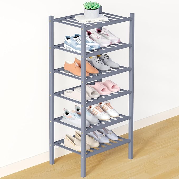 Smiry Bamboo Shoe Rack for Closet, 6 Tier Small Wooden Stackable Shoe Organizer by Smiry