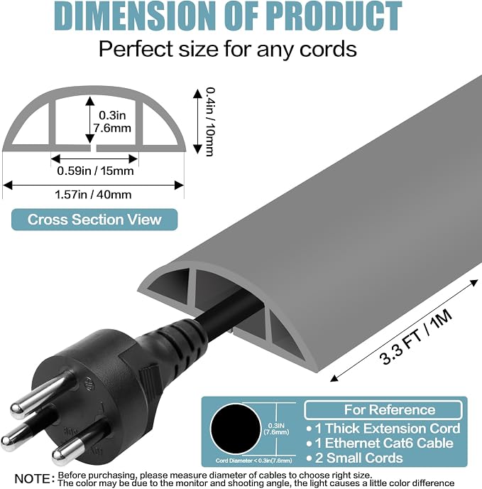 Floor Cord Cover Self Adhesive Cord Hider, 3.3FT Cable Management, Extension - Image 2