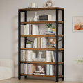 6-Tier 39.37" Wide Heavy Duty Bookshelf, Industrial Wood and Metal Bookshelf by WelcometoIABIFO