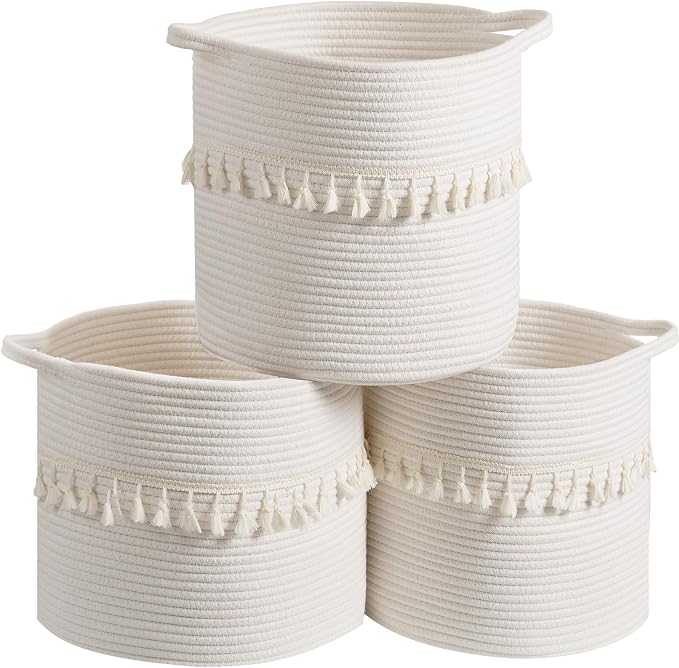 danpinera Baskets for Organizing, 3 Pack White Storage Baskets for Shelves by danpinera