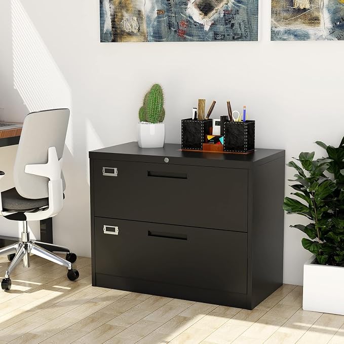 Lateral File Cabinet with Lock, 2 Drawer Large Metal Filing Cabinet, Home - Image 2