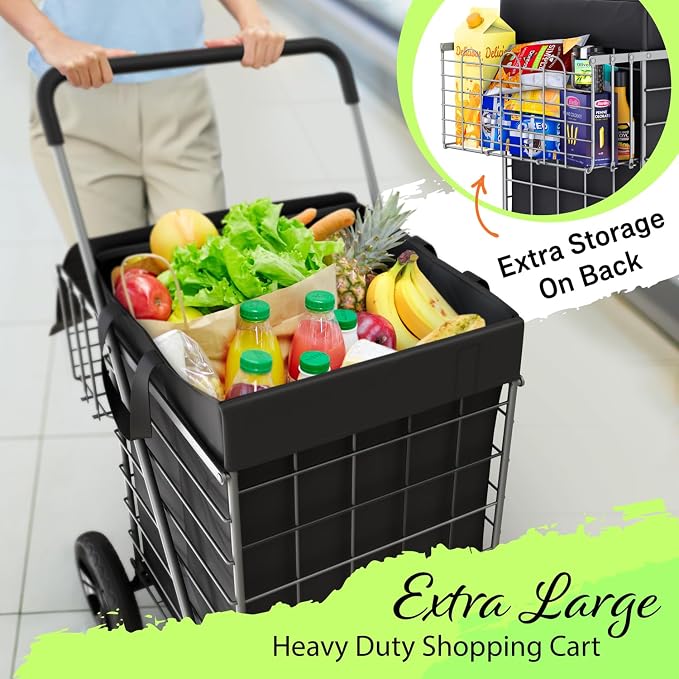 Shopping Cart w/Waterproof Basket Liner & 360° Swivel Wheels | Foldable - Image 4