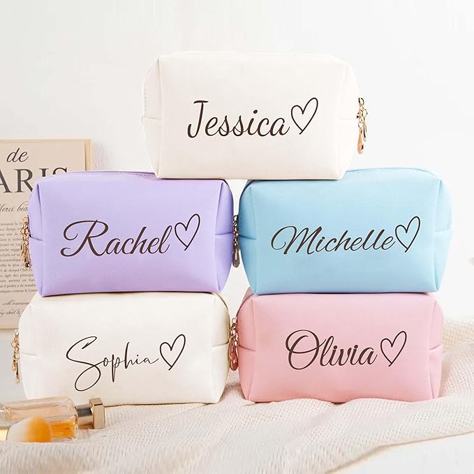 Personalized Makeup Bag with Name & Birth Flower, Custom Leather Cosmetic Bags - Image 2