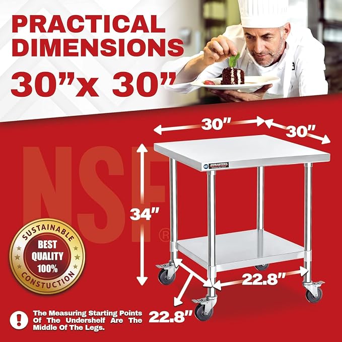 DuraSteel 30x30 NSF Stainless Steel Cart Work Table - Image 3