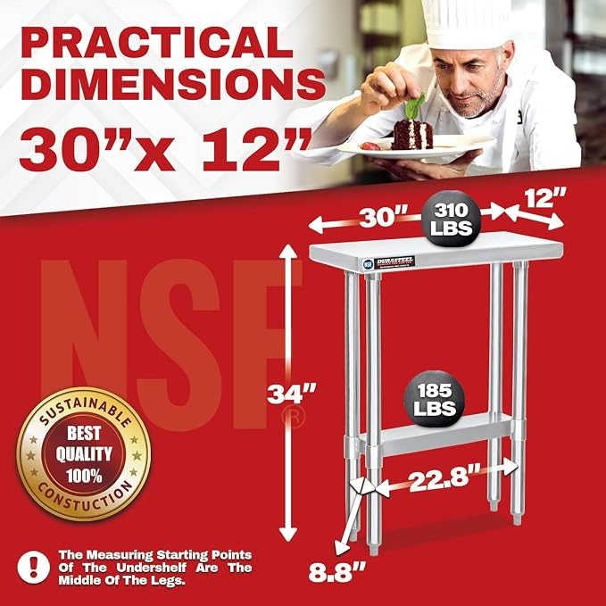DuraSteel 30x12 Stainless Steel Work Table - Image 2