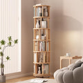 Solid Wood Rotating Bookshelf on Wheels, 6 Tier, Round Revolving Bookcase by Muwuele