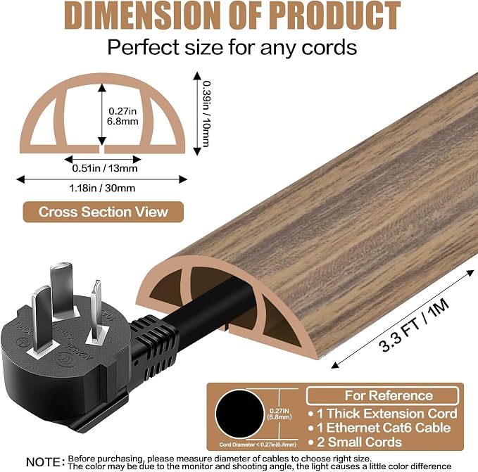 Floor Cord Cover Self Adhesive Cord Hider, 3.3FT Cable Management, Extension - Image 2