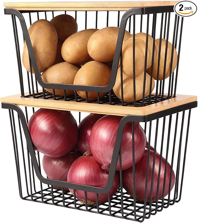2 Pack Onion and Potato Storage Bins, Stackable Pantry Organizers Storage by Snpwne