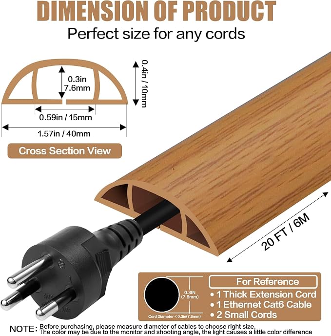 Floor Cord Cover Self Adhesive Cord Hider, 20FT Cable Management, Extension - Image 2