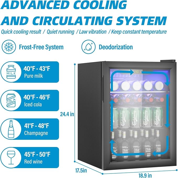 Compact Beverage Refrigerator, 105 Can/2.7 Cubic Feet Fridge - Image 3
