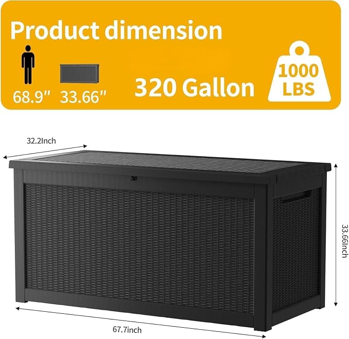 320 Gallon Resin Deck Box, Waterproof Outdoor Storage Box - Image 3