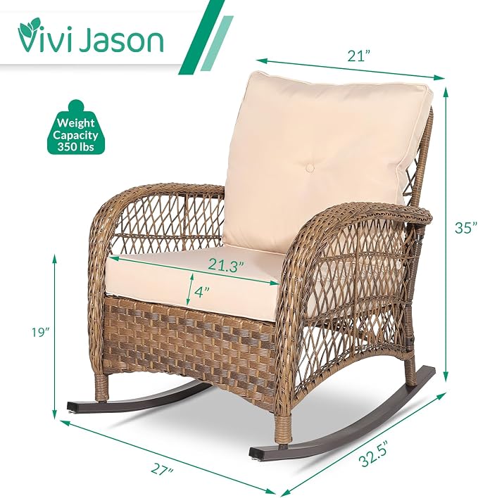 VIVIJASON 2 Piece Patio Wicker Rattan Rocker Chair, Outdoor Rattan Rocker Chair - Image 6