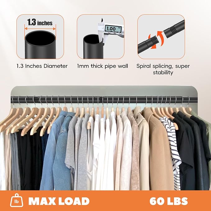Closet Rod 50-87 Inches, Adjustable Heavy Duty Metal Black Closet Rods - Image 4