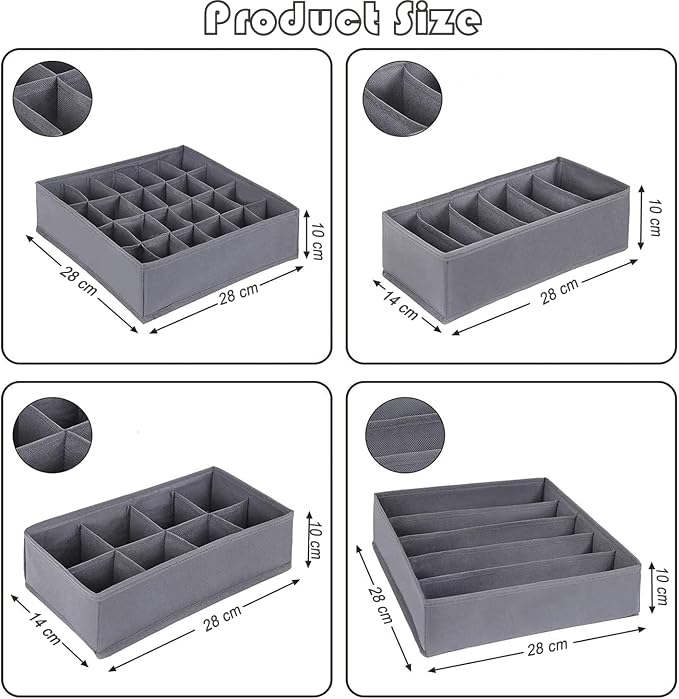 Dresser Drawer Organizer 8 Pack Clothes Underwear Sock Storage Dark Gray Drawer - Image 2