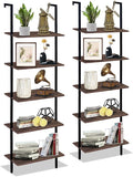 5 Tiers Ladder Shelf 2-Piece Black Modern Tall Bookshelf Open Large Tall Wall by Wolawu