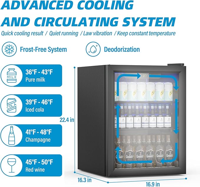 1.6 Cubic Feet Mini Fridge, 70 Can Freestanding Beverage Refrigerator - Image 4