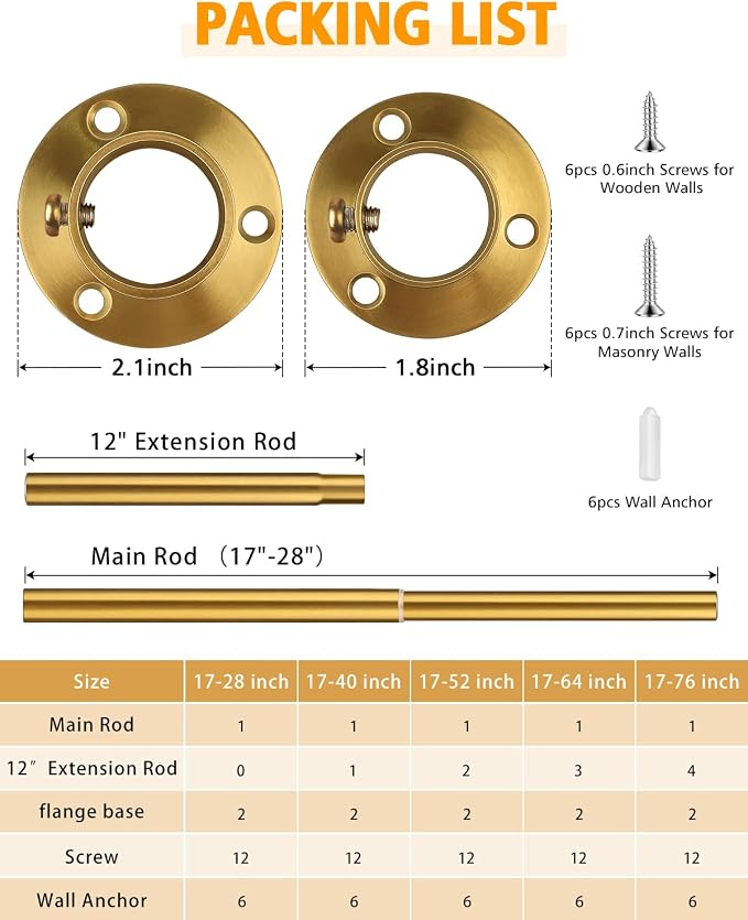 Closet Rods for Hanging Clothes, 17-28 Inch Heavy Duty and Stepless Adjustable - Image 7