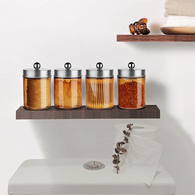Amolliar Bronze Glass Apothecary Jar, Qtip Holder Metal Lid & Stickers - Image 4