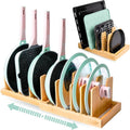 Pots and Pans Organizer under Cabinet, Bamboo Expandable Bakeware and Cutting by cleanclue