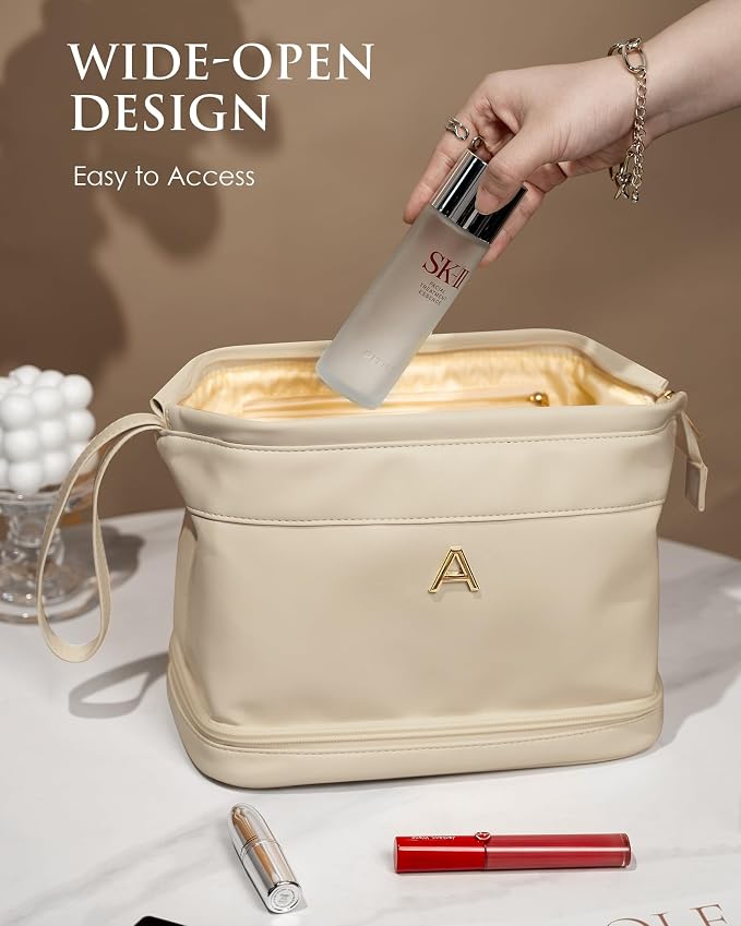 Monogrammed Gift for Women Girls, Initial Makeup Bag, Personalized Double Layer - Image 3