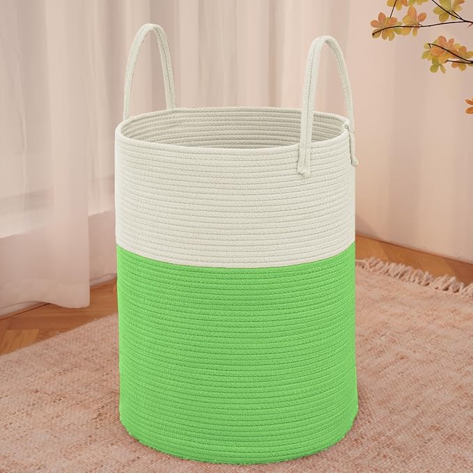 Large Woven Laundry Basket Hamper, 80L Cotton Rope Storage Bin by JMvicyroam