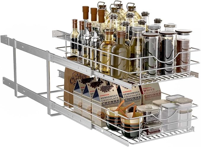 Pull Out Cabinet Organizer, 2 Tier Soft Close Slide Out Drawer - Image 7