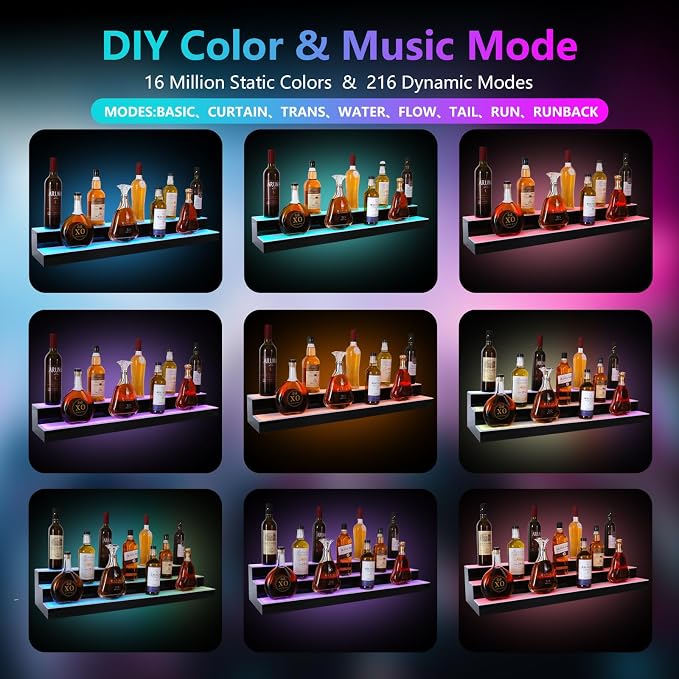 Led Lighted Liquor Bottle Display Shelf, 30 Inch 2 Tier Whiskey Rack, Support - Image 5