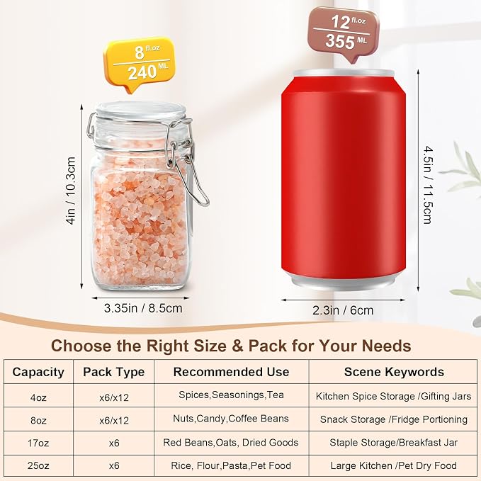 12 Pack Spice Jars, 8 oz Glass Containers - Image 2