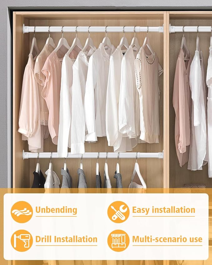 Closet Rod, 17 to 64 Inch Heavy Duty Adjustable Metal Clothing Rack - Image 7